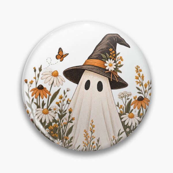 Item preview, Cute Cottagecore Ghost in Wildflowers Witch Hat Halloween Art designed and sold by Maniwarsi.