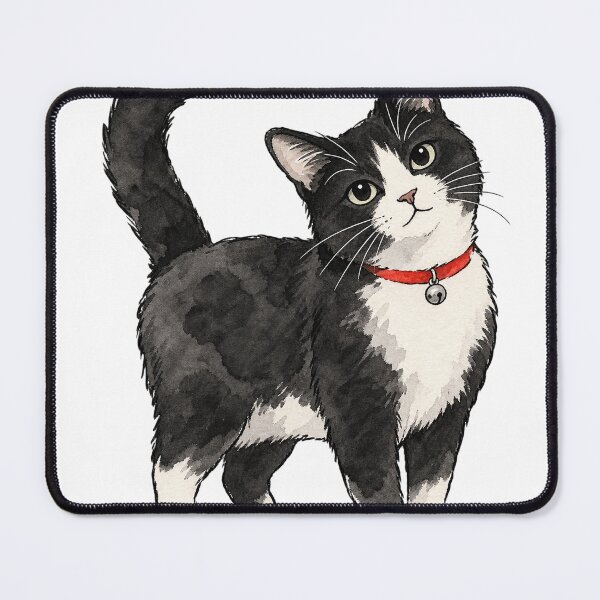 Item preview, Curious Tuxedo Cat with Red Collar Watercolor designed and sold by Jessie's Palette.
