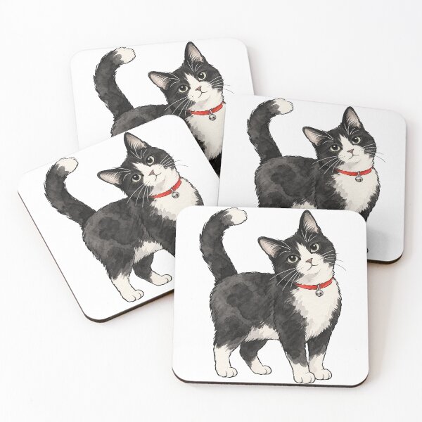 Item preview, Curious Tuxedo Cat with Red Collar Watercolor designed and sold by Jessie's Palette.