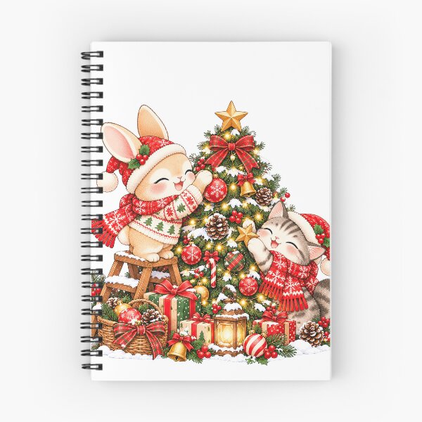 Item preview, Cute Bunny and Cat Decorating Christmas Tree designed and sold by BunnyBumb.