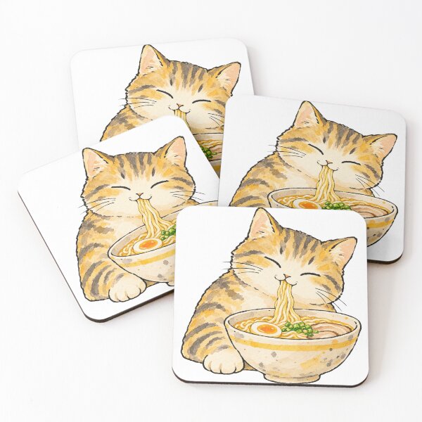 Item preview, Cute Tabby Cat Eating Ramen Noodles Watercolor designed and sold by Jessie's Palette.