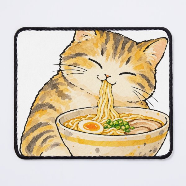 Item preview, Cute Tabby Cat Eating Ramen Noodles Watercolor designed and sold by Jessie's Palette.
