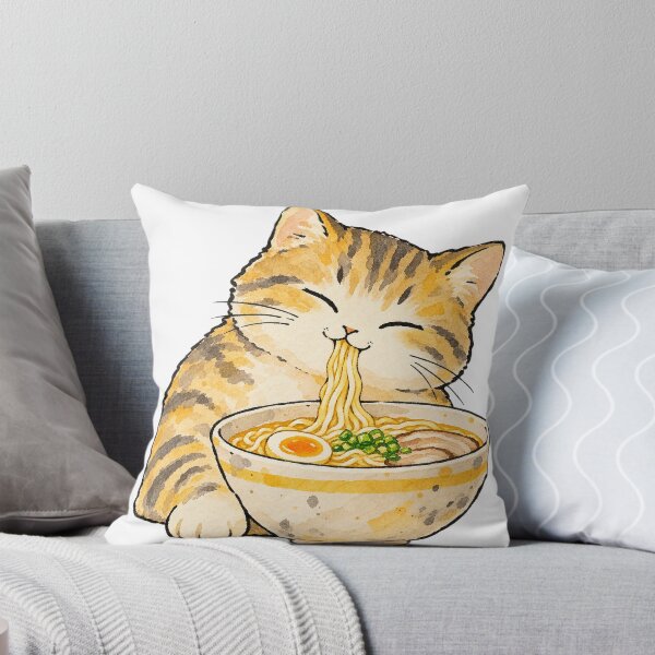 Item preview, Cute Tabby Cat Eating Ramen Noodles Watercolor designed and sold by Jessie's Palette.