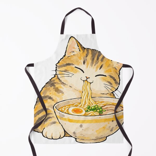 Item preview, Cute Tabby Cat Eating Ramen Noodles Watercolor designed and sold by Jessie's Palette.
