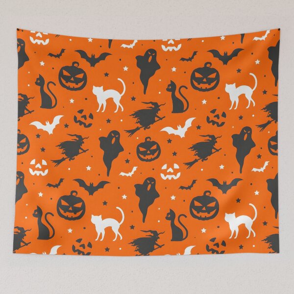 Item preview, Orange Halloween Silhouettes Seamless Pattern designed and sold by interdesigner.