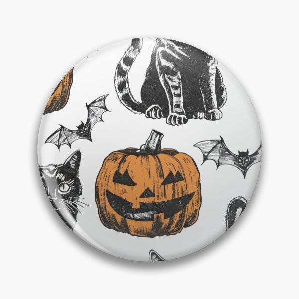 Item preview, Vintage Hand Drawn Halloween Cat, Pumpkin and Bat Seamless Pattern designed and sold by interdesigner.