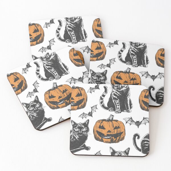 Item preview, Vintage Hand Drawn Halloween Cat, Pumpkin and Bat Seamless Pattern designed and sold by interdesigner.