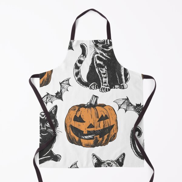 Item preview, Vintage Hand Drawn Halloween Cat, Pumpkin and Bat Seamless Pattern designed and sold by interdesigner.
