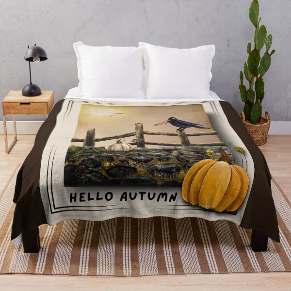 Item preview, Hello Autumn Crow & Pumpkins – Rustic Fall Storybook Art designed and sold by ArtistsAtticWI.