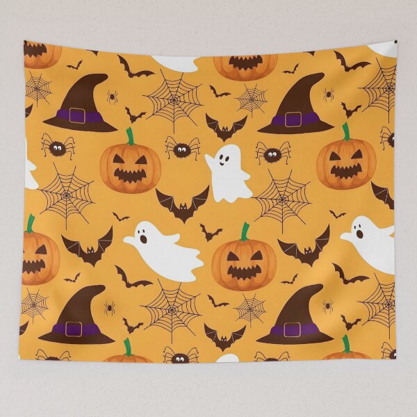 Item preview, Halloween Pumpkin, Ghost, Witch Hat and Spiderweb Seamless Pattern designed and sold by interdesigner.