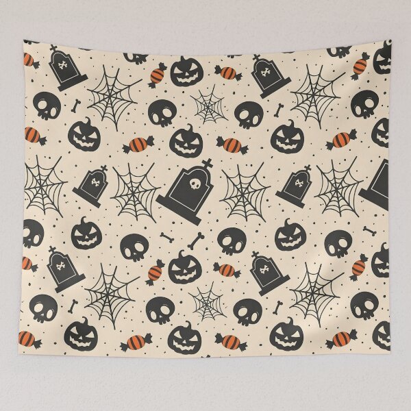 Item preview, Spooky Halloween Skull, Tombstone and Spiderweb Seamless Pattern designed and sold by interdesigner.