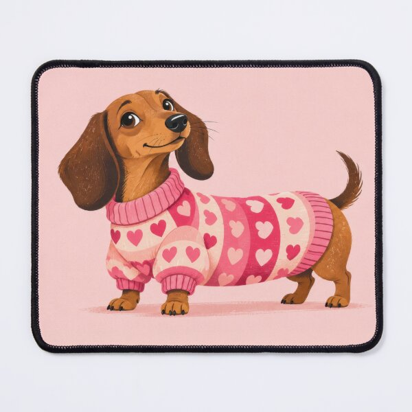 Item preview, Dachshund wears pink heart sweater designed and sold by anytka.