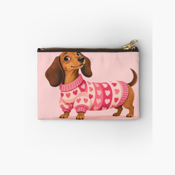 Item preview, Dachshund wears pink heart sweater designed and sold by anytka.