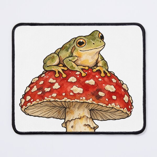 Item preview, Cute Green Frog on Red Mushroom Watercolor designed and sold by Jessie's Palette.