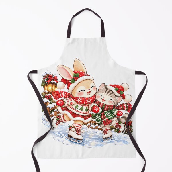 Item preview, Cute Bunny and Cat Christmas Ice Skating designed and sold by BunnyBumb.
