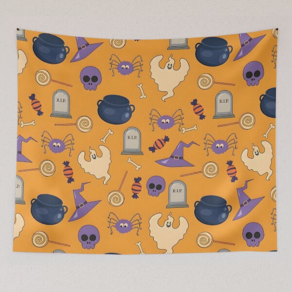 Item preview, Cute Halloween Witch Cauldron, Ghost and Candy Seamless Pattern designed and sold by interdesigner.
