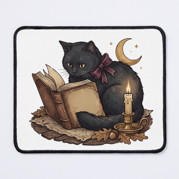 Item preview, Cute Black Cat with Bow Reading Book by Candlelight designed and sold by abdelski.
