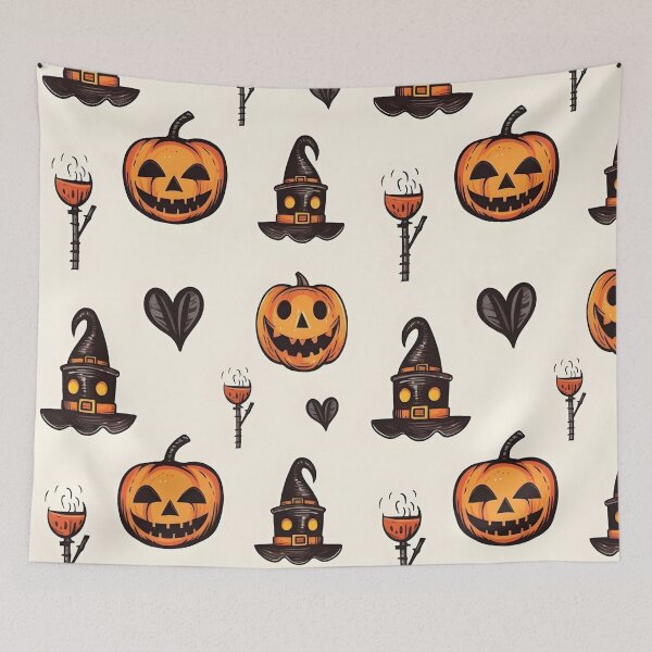 Item preview, Spooky Halloween Pumpkin, Witch Hat and Torch Seamless Pattern designed and sold by interdesigner.