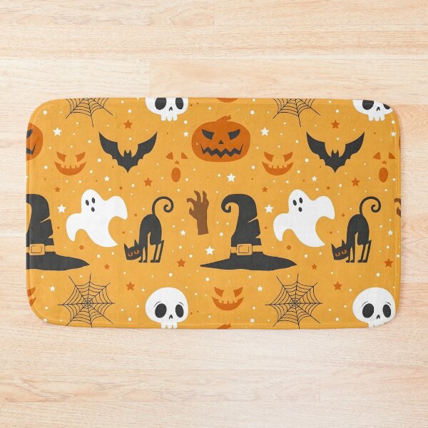 Item preview, Cute Halloween Witch Hat, Ghost, Black Cat and Pumpkin Seamless Pattern designed and sold by interdesigner.
