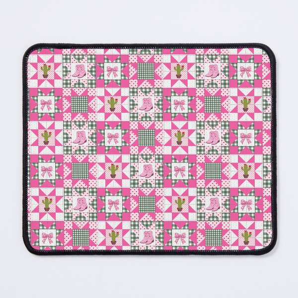 Item preview, Western Coquette Patchwork Seamless Pattern, Pink, Green Gingham Cowboy Boots Bow Strawberry Quilt  designed and sold by Sunnyneststudio.