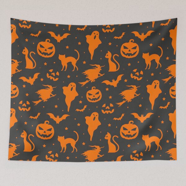 Item preview, Orange Halloween Silhouettes Pattern on Dark Background designed and sold by interdesigner.