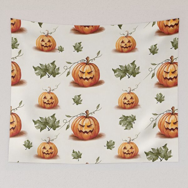 Item preview, Watercolor Halloween Pumpkin and Leaves Seamless Pattern designed and sold by interdesigner.