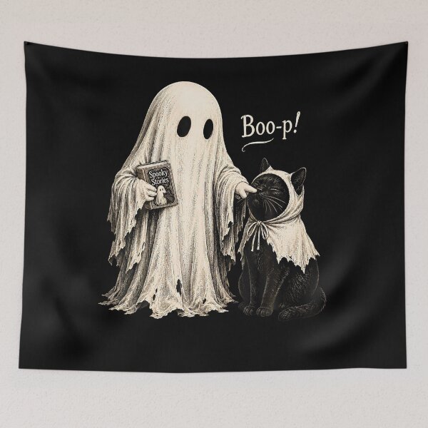 Item preview, Vintage Halloween Ghost Black Cat Boo Spooky designed and sold by LouisaOReilly.
