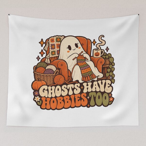 Item preview, Ghosts Have Hobbies Too – Cute Crochet Ghost Halloween designed and sold by BadMary.