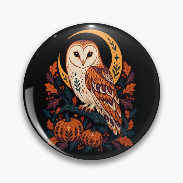 Item preview, Moonlit Owl and Pumpkins – Autumn Folk Art designed and sold by electricpeacock.