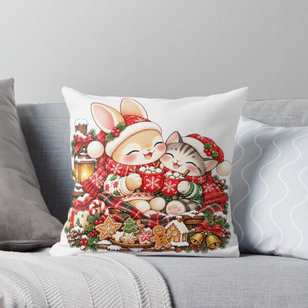 Item preview, Cute Bunny and Cat Cozy Christmas Hot Cocoa designed and sold by BunnyBumb.