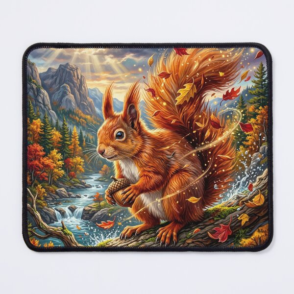 Item preview, Red Squirrel Holding an Acorn in Autumn Forest designed and sold by Lucid Dream Pixel.