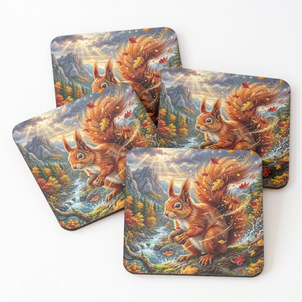 Item preview, Red Squirrel Holding an Acorn in Autumn Forest designed and sold by Lucid Dream Pixel.