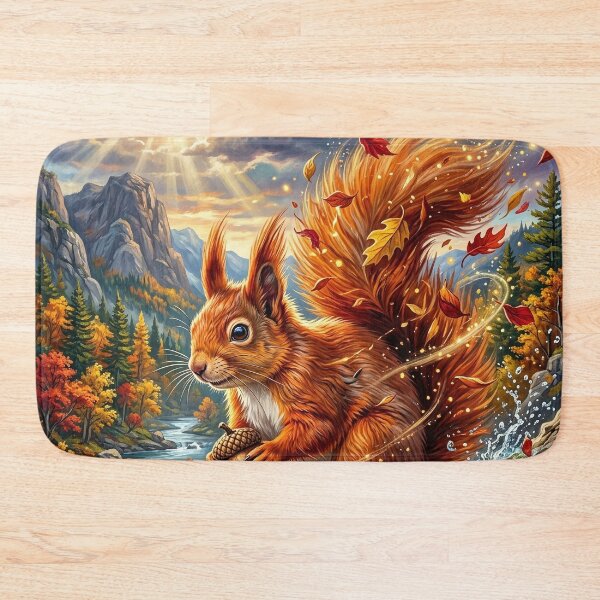 Item preview, Red Squirrel Holding an Acorn in Autumn Forest designed and sold by Lucid Dream Pixel.