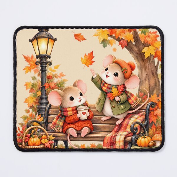 Item preview, Cozy Autumn Mice on a Park Bench – Cute Fall Watercolor Scene designed and sold by blankTeeShirt.