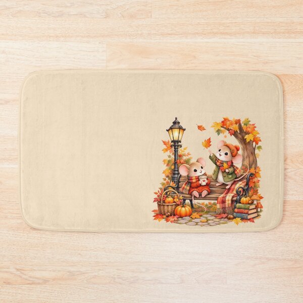 Item preview, Cozy Autumn Mice on a Park Bench – Cute Fall Watercolor Scene designed and sold by blankTeeShirt.