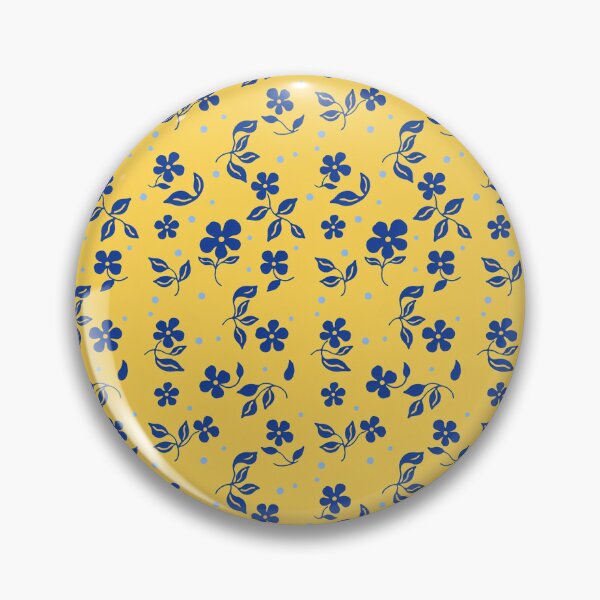 Item preview, Blue Folk Flower Pattern on Sunny Yellow Background designed and sold by Mindful Wall Art Studio.