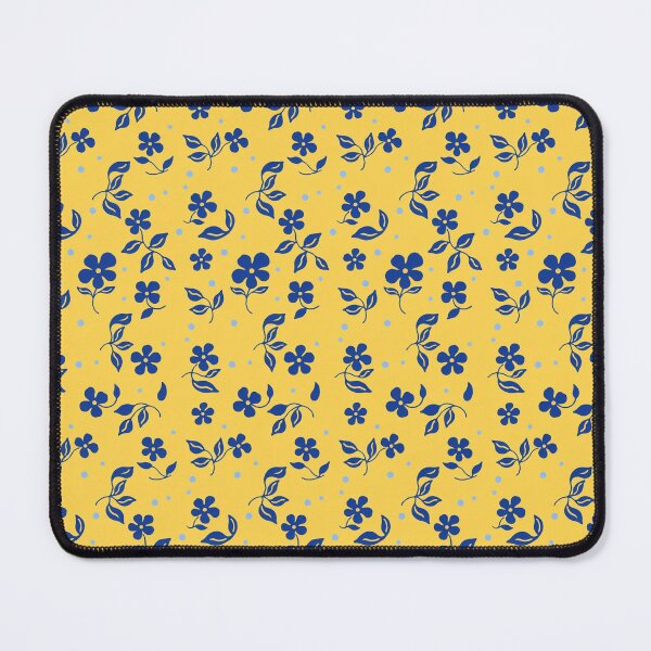 Item preview, Blue Folk Flower Pattern on Sunny Yellow Background designed and sold by Mindful Wall Art Studio.