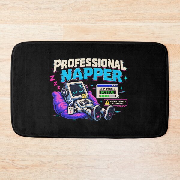 Aperçu de l'œuvre Sieste professionnelle – Humour rétro pixelisé sur le sommeil créée et vendue par Mad Factory Designs.