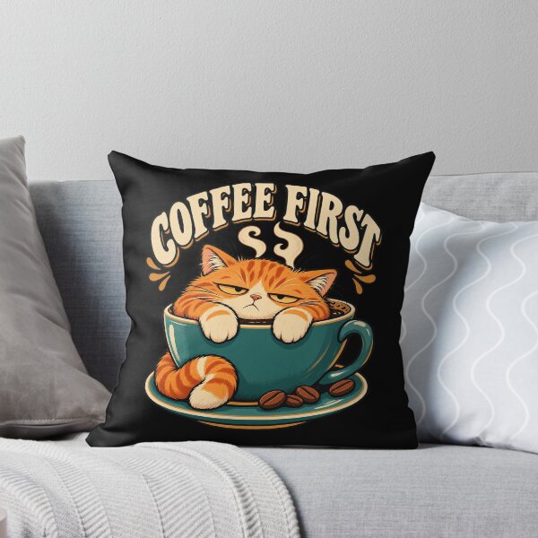 Item preview, Coffee First – Sleepy Cat in a Coffee Cup designed and sold by electricpeacock.
