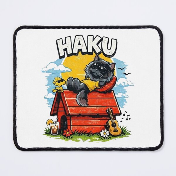 Item preview, Haku Chill Summer Black Cat Chilling on Doghouse Retro Art designed and sold by PetalsPaws.