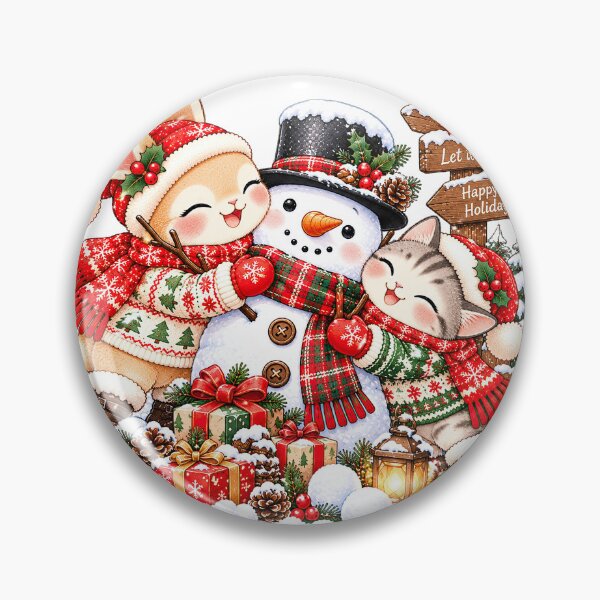 Item preview, Cute Bunny and Cat Christmas Snowman designed and sold by BunnyBumb.