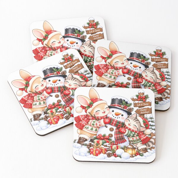Item preview, Cute Bunny and Cat Christmas Snowman designed and sold by BunnyBumb.