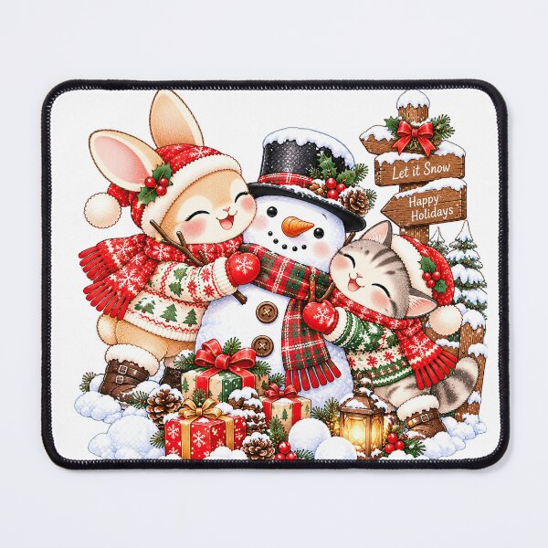 Item preview, Cute Bunny and Cat Christmas Snowman designed and sold by BunnyBumb.