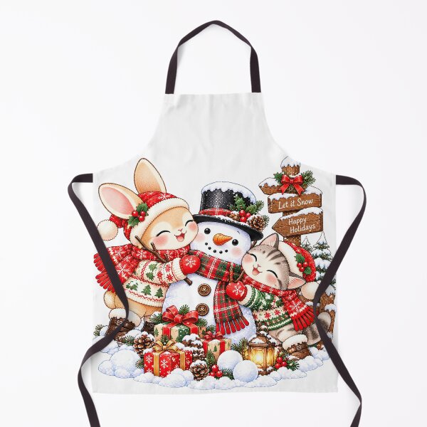 Item preview, Cute Bunny and Cat Christmas Snowman designed and sold by BunnyBumb.