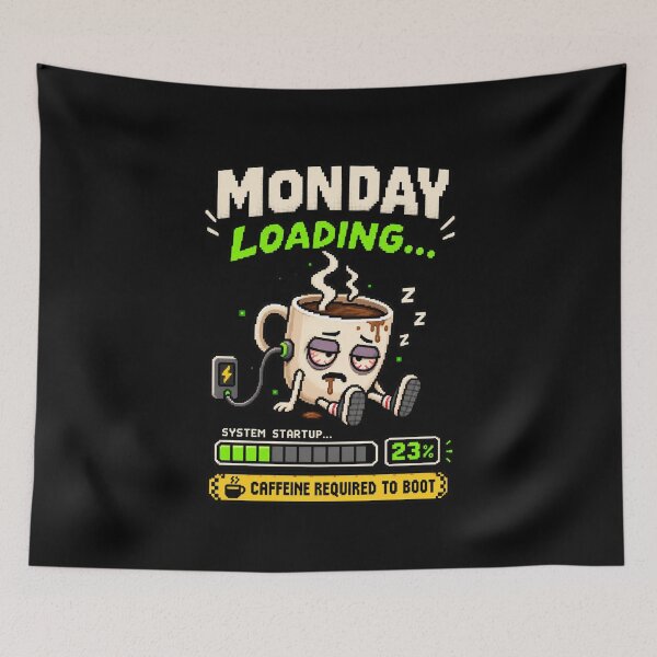 Item preview, Monday Loading – Caffeine Required Pixel Humor designed and sold by Mad Factory Designs.