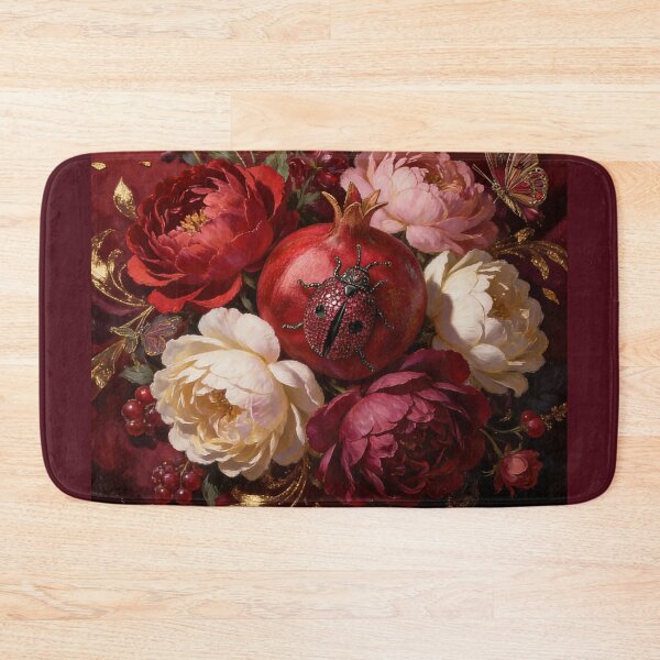 Item preview, Baroque Oil Painting Peonies Pomegranate and Ladybug Art designed and sold by DMarquiseArt.