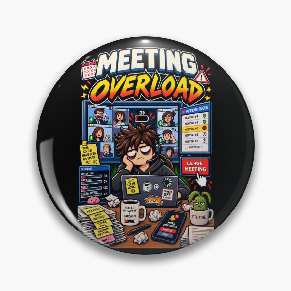 Artikelvorschau, Meeting-Überlastung – Retro-Pixel-Arbeitsmeeting-Humor entworfen und verkauft von Mad Factory Designs.