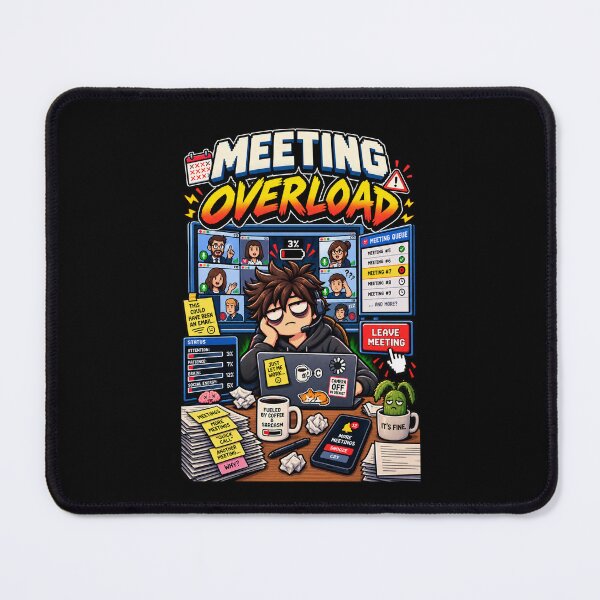 Artikelvorschau, Meeting-Überlastung – Retro-Pixel-Arbeitsmeeting-Humor entworfen und verkauft von Mad Factory Designs.