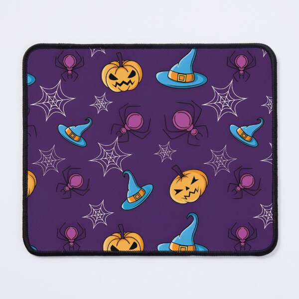 Item preview, Purple Halloween Witch Hat, Pumpkin and Spiderweb Seamless Pattern designed and sold by interdesigner.