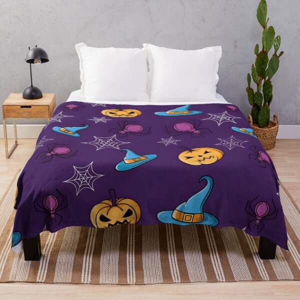 Item preview, Purple Halloween Witch Hat, Pumpkin and Spiderweb Seamless Pattern designed and sold by interdesigner.